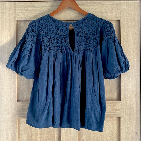 NWT Anthropologie The Liza Puff-Sleeve Smocked Linen Top - Picture 7 of 11